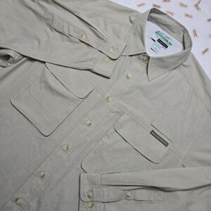 ExOfficio Buzz Off Insect Shield Shirt Mens Large Khaki Button Up Fishing